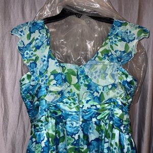 AMIRI PIA PLEATED MIDI DRESS SIZE 10 GARDEN BLUES